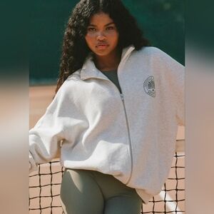 Adanola Vacation Oversized Funnel Full Zip Sweatshirt Light Grey Melange Size XS